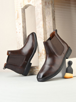 KASTAVA Premium Synthetic Chalsea Boots For Men(Brown , 7)