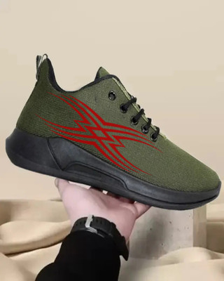 Kenamin SPORTS FOR MEN & KIDS Running Shoes For Men(Olive, Red , 9)