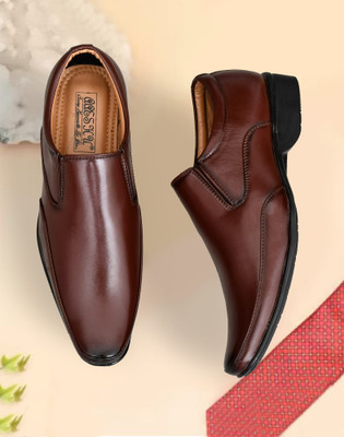 Aaeshu Stylish Comfortable Synthetic Leather Outdoor Office Wear Formal Shoe Slip On For Men(Brown , 6)