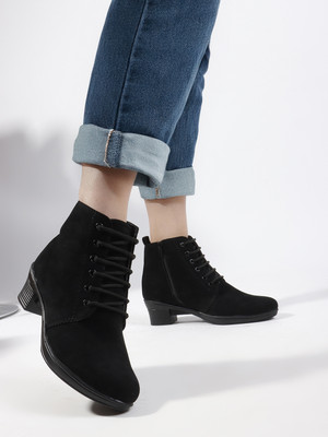 THE ALL WAY Stylish Flared Heel Ankle Boots for Women Boots For Women(Black , 4)