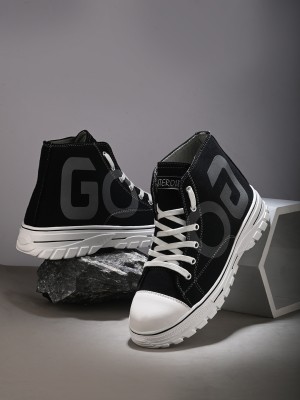 SERSI GO - RADIUM Canvas Premium Boot White Partywear Casual Fancy Sneaker For Men. High Tops For Men(Black)