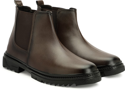 PATASHA Men’s Premium Brown Leather Chelsea Boots with Rugged Sole Boots For Men(Brown , 6)