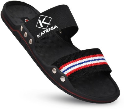 KATENIA Men Flip Flops(Black, Red , 6)