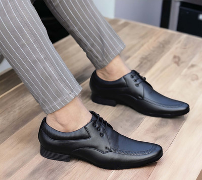 aadi Men's Synthetic Leather Lightweight Comfortable Business Casual/Formal Shoes Lace Up For Men(Black , 10)