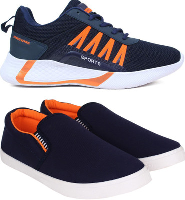 Free Kicks Combo of 2 FK- 394 & Fitman Lightweight Running Shoes For Men(Blue, Orange , 10)