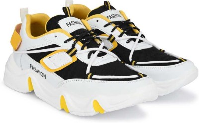 Royal Cruzz Fashion Outdoor Canvas Casual Light Weight Lace-up Evening Walk Running Shoes For Men Sneakers For Men (White, Yellow) Casuals For Men(White, Yellow , 7)