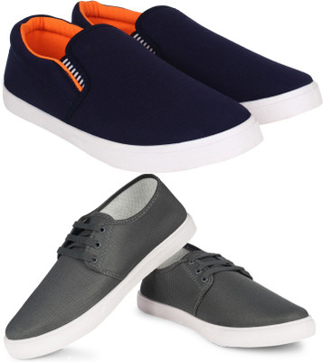 Free Kicks Combo of 2 FK-201 & Fitman Lightweight Sneakers For Men(Blue, Orange, Grey , 9)