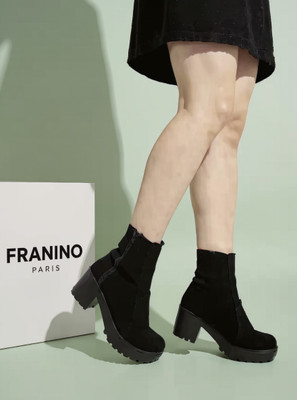 Franino Paris Amazing Design Women's Ankle Length Block Heel Stylish Fashionable Black Boots Boots For Women(Black , 3)