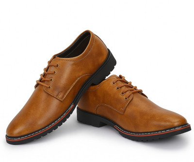 AMZ TRADE Tanstripe Derby, Lace-up formal shoes Corporate Casuals For Men(Tan , 6)