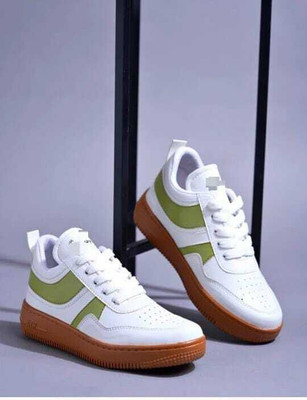 TREADLY Daily Wear Casual Sports Shoe Sneakers For Women(White, Green , 7)