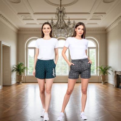 RK Costing Printed Women Grey, Dark Blue Regular Shorts