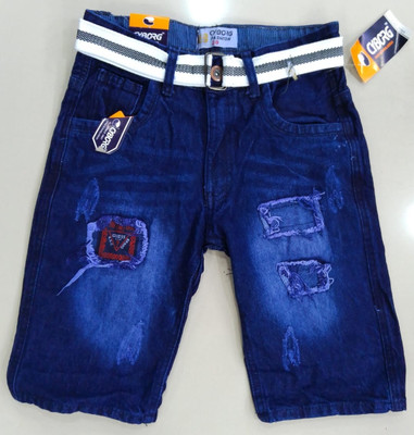 HYOOOO Embellished Men Denim Blue Denim Shorts