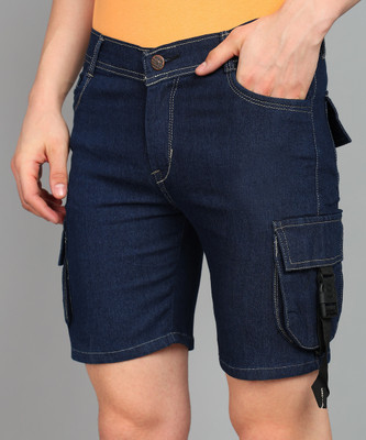 Flaring Solid Men Denim Dark Blue Denim Shorts