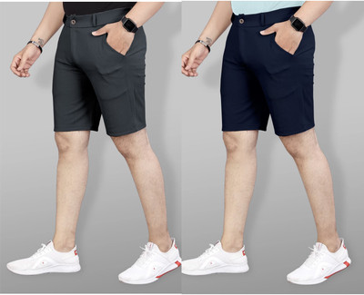 ynam Solid Men Grey, Blue Regular Shorts