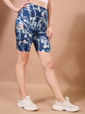 POOJARAN Printed Women Blue Gym Shorts