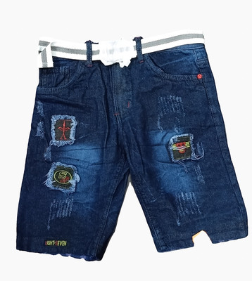 Risin Self Design Men Denim Blue Denim Shorts