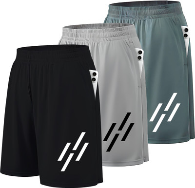 Printed Men Black, Grey, Green Basic Shorts