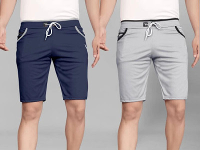 Avyana Solid Men Dark Blue, Grey Regular Shorts