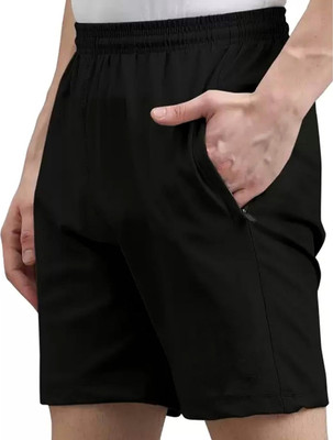 Solid Men Black Sports Shorts
