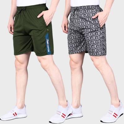 RK Costing Printed Men Grey, Dark Green Regular Shorts