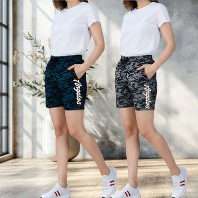 RK Costing Printed Women Black, Grey Regular Shorts