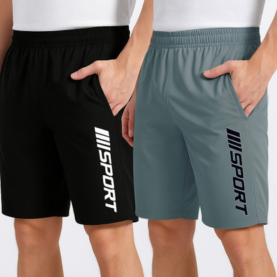 FLYZEN Solid Men Black, Grey Regular Shorts
