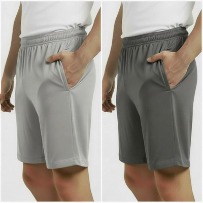 Revathi Solid Men Grey, Silver Regular Shorts