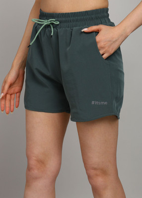 itsme Solid Women Dark Green Gym Shorts