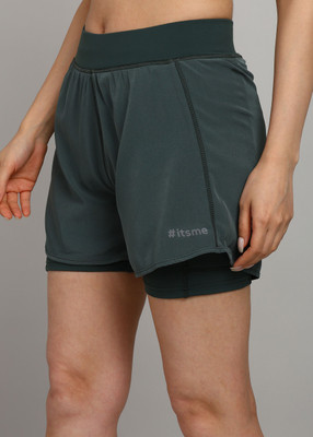 itsme Solid Women Dark Green Sports Shorts