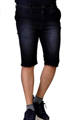BaseCrowd Dyed/Washed Men Denim Black Denim Shorts