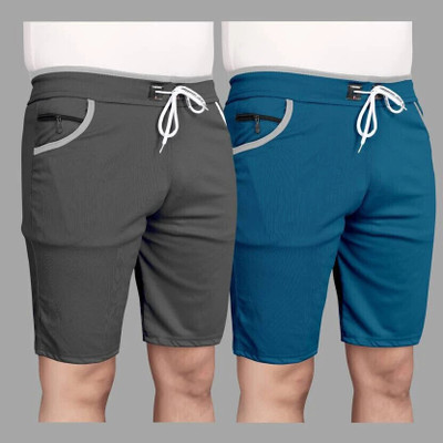 Avyana Solid Men Blue, Dark Grey Regular Shorts