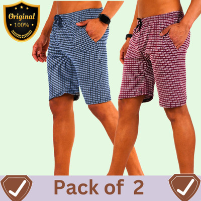 TL Creation Printed Men Dark Blue, Maroon Regular Shorts