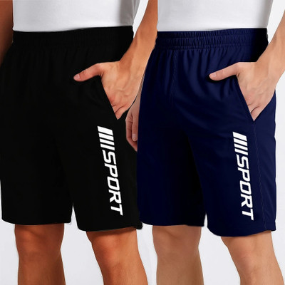Men Black, Blue Regular Shorts