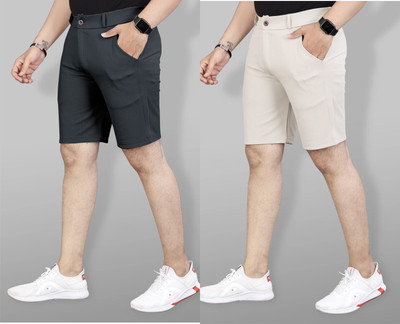 ynam Solid Men Grey, Dark Grey Regular Shorts