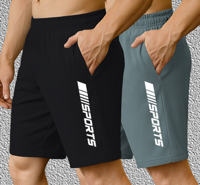 Men Black, Green Sports Shorts