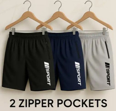 KONKI Men Dark Grey, Black Basic Shorts