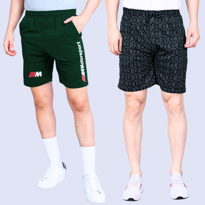 RK Costing Printed Men Black, Dark Green Regular Shorts