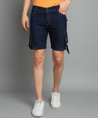 Flaring Solid Men Denim Dark Blue Denim Shorts