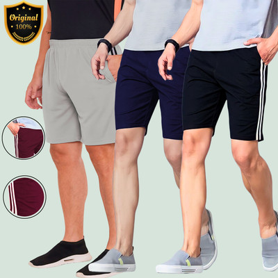 Solid Men Black, Dark Blue, Grey Regular Shorts