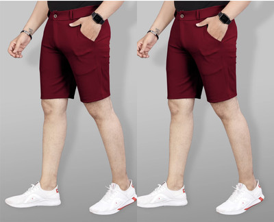 ynam Solid Men Maroon, Maroon Regular Shorts