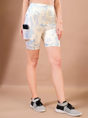 POOJARAN Printed Women White Gym Shorts