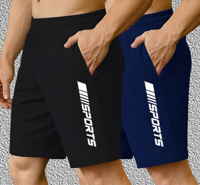 Denlike Men Black, Dark Blue Sports Shorts