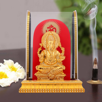 Awesome Craft Ganesh ji Idol in Acrylic Glass for Home Office Table Décor and Figurine Decorative Showpiece  -  12.5 cm(Glass, Gold)