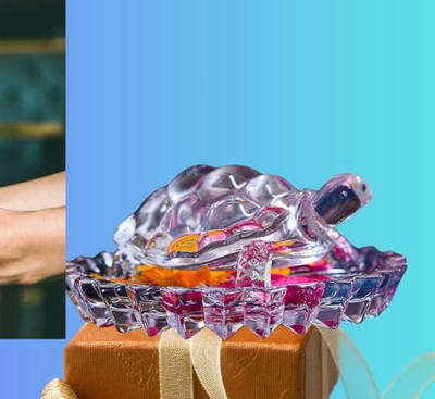Rci Handicrafts Vastu Feng Shui Crystal Turtle Tortoise with Plate for Good Luck D10 Decorative Showpiece  -  10 cm(Crystal, White)