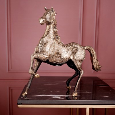 Jagyash Horse Set 42 cm Bird & Animal Showpiece Brass Metal Yellow Colour Decorative Showpiece  -  42 cm(Brass, Yellow)