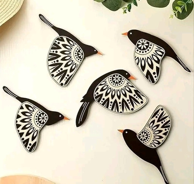 Folk Art Flying Birds Wall Decoration(Black, White)