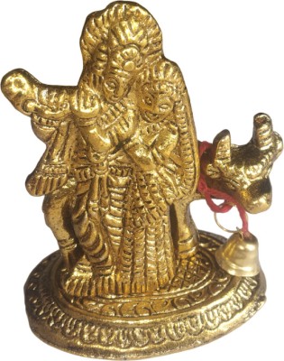 ETANSO Metal Radha Krishna Idol Kamdhenu Murti Showpiece Decorative Showpiece  -  8 cm(Aluminium, Gold)