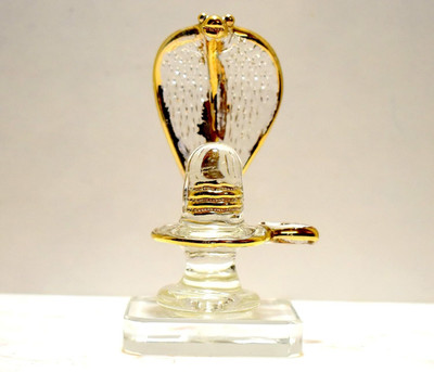 SBBCO Natural Crystal Sphatik Shivling/Shiva Pindi for Pooja, Crystal Shivling & Naag Decorative Showpiece  -  8 cm(Crystal, Yellow)