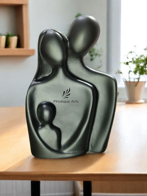 PihutriqueArts Abstract Resin Family Sculpture 3 in 1 Modern Decorative Figurine for Home Décor Decorative Showpiece  -  14 cm(Polyresin, Black)