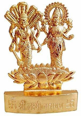 DARIDRA BHANJAN Lord Vishnu with Lakshmi ji idol Laxmi Narayan Statue Decorative Showpiece  -  12 cm(Metal, Yellow)